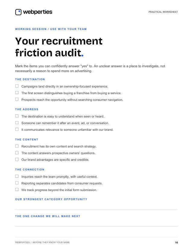 Guide page 16: the recruitment friction audit worksheet